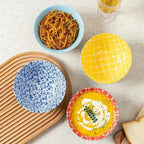 Bowl Set of 4, 23 OZ Large Colorful Bowls Set, 6 Inches Boho Bowls, Bohemia Ceramic Bowls for Kitchen Soup Cereal Salad, Dishwasher and Microwave Safe
