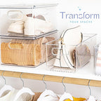 Plastic Food Storage Clear Container Bin with Handles for Organizing Kitchen, Pantry, Fridge, Freezer, Pantry,Bathroom. 16"x6"x5"