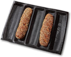 SIFLEMOD Silicone Baguette Mold - Non-stick Fench Bread Flexi Mesh Pan, Perforated Sandwich Baking Liners, Silicone Bread Baking Forms (5 Loaf, Black)