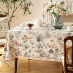 ISAENNE Designer French Light Beige Square Tablecloth,Linen Florals and Birds Pattern Table Cloth,Anti-Wrinkle Decorative Tablecloths for Dining Thanksgiving Kitchen Party,67"*67"-Cornucopia