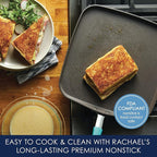 Rachael Ray Cucina Hard Anodized Nonstick Griddle Pan/Flat Grill, 11 Inch, Gray with Agave Blue Handle
