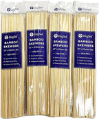 400 Count | KingSeal Natural Bamboo Wood Grilling Skewers for Shish Kebabs, BBQ, and Fruit Arrangements, 12 Inch x 3.0mm Diameter - 4 Packs x 100 Skewers