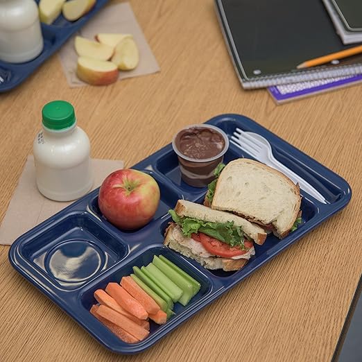 Carlisle FoodService Products Plastic Meal Tray Righ-Handed Heavyweight Lunch Tray with 6-Compartments for Schools, Cafeterias, and Dining Halls, Melamine, 15 x 9 Inches, Dark Blue