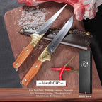 Purple Dragon 5" Boning Knife - Japanese Steel Professional Fillet Knife with Sheath, Elegant Blade, Sharp for Meat, Fish, Camping, Gift Box Included