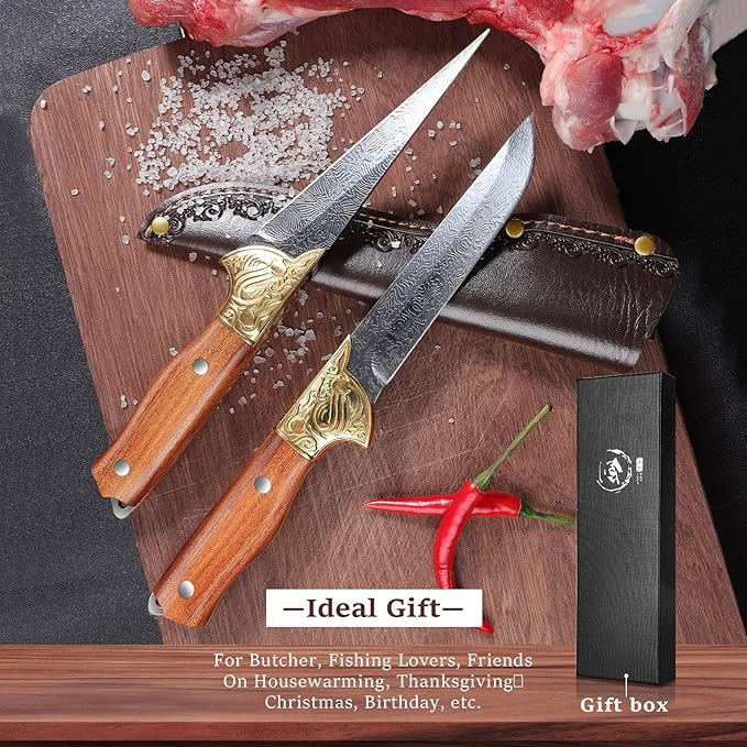 Purple Dragon 5" Boning Knife - Japanese Steel Professional Fillet Knife with Sheath, Elegant Blade, Sharp for Meat, Fish, Camping, Gift Box Included