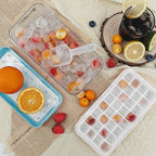 Satax Silicone & Plastic Ice Cube Trays with Lids and Bin - Durable, BPA-Free, Easy Release, Perfect for Cocktails, Coffee & More (1, blue)
