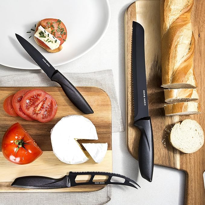 Home Hero Kitchen Knife Set - High Carbon Stainless Steel Blades & Built-In Sharpener - Ergonomic Handles & Cutlery Block Storage - Precision Cooking Prep with Chef Knife - 20 Pc, Black
