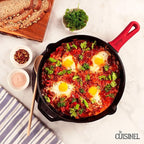 Cuisinel Cast Iron Skillet with Lid - 12"-Inch Frying Pan + Glass Lid + Heat-Resistant Handle Cover - Pre-Seasoned Oven Safe Cookware - Indoor/Outdoor Use - Grill, BBQ, Fire, Stovetop, Induction Safe