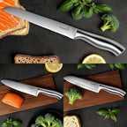 Kuisine Chef Knife Set Upgraded One Piece Molding Ultra Sharp Blade Ergonomic Handle,Kitchen Knife Block Set with Built-in Sharpener(Silver Acacia,15PCS)